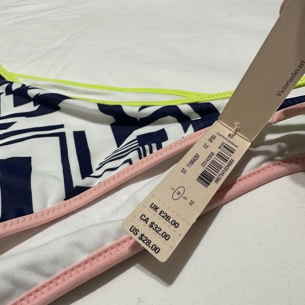 Victoria’s Secret Strappy Cheeky Bikini Bottom Sz M Medium NWT Blue White Green - Picture 6 of 7